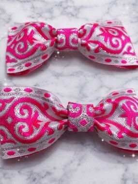 Pink and Silver Decorative Hair Bows - Set of 2